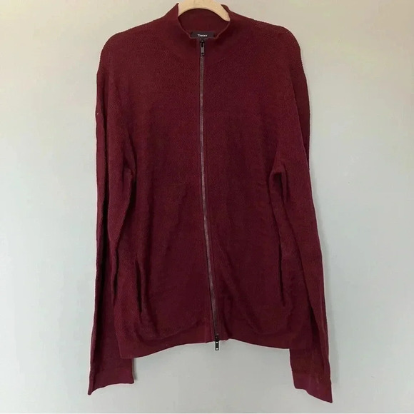 Theory burgundy 100% cotton full  zip sweater - Picture 1 of 6
